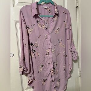 Floral Lavender Button-Up Blouse – Juniors XXL